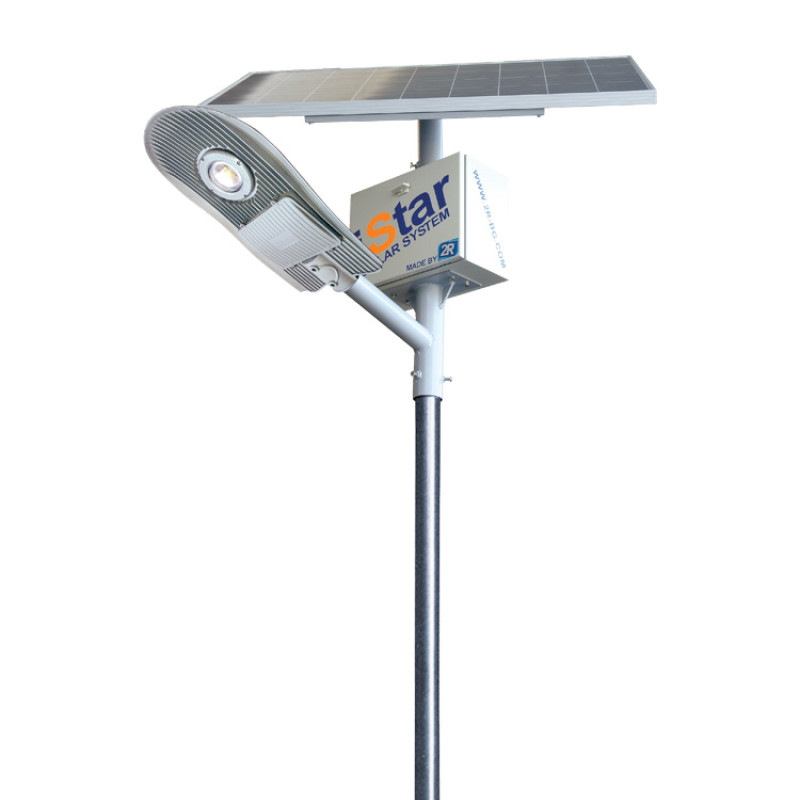 iStar Granada SB Solar Utcai Lámparendszer 10W 5000K 1400lm 33Ah 4 méteres oszloppal és 50Wp napelemmel