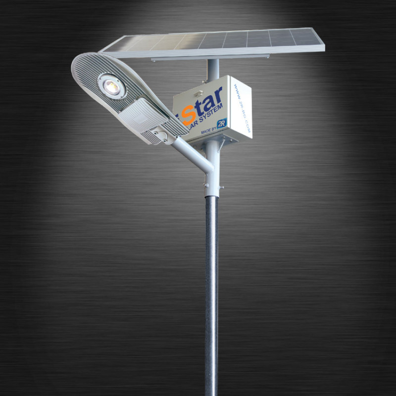 iStar Granada SB Solar Utcai Lámparendszer 10W 5000K 1400lm 33Ah 4 méteres oszloppal és 50Wp napelemmel