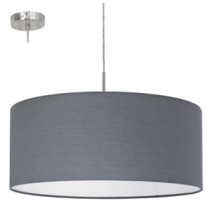 textil, függesztett mennyezeti lámpa E27 60W 53cm szürke Pasteri