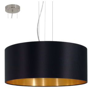 textil, függesztett mennyezeti lámpa E27 3x60W 53cm fekete Maserlo