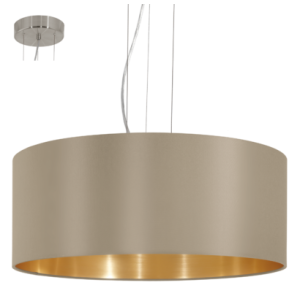 textil, függesztett mennyezeti lámpa E27 3x60W 53cm barna Maserlo