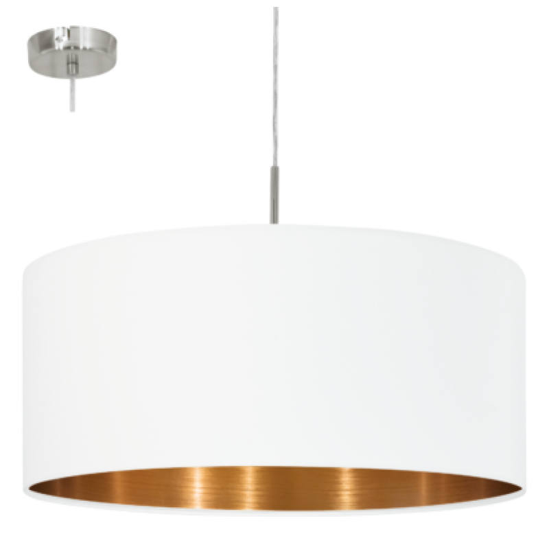 textil, függesztett lámpa E27 60W 53cm fehér/réz Pasteri