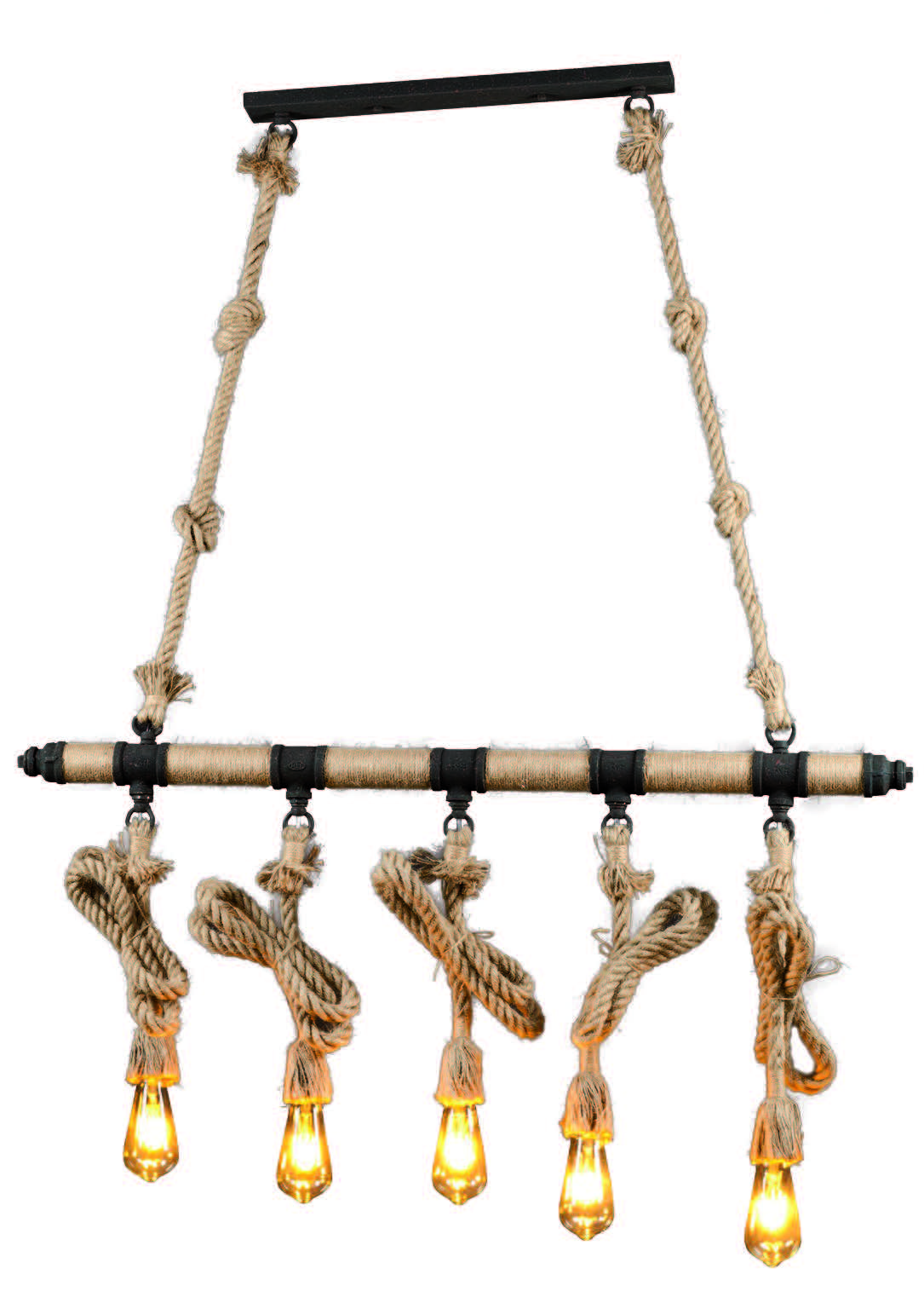 Rope rozsdás hatású barna fém és kötél vintage csillár, 5xE27, IP20