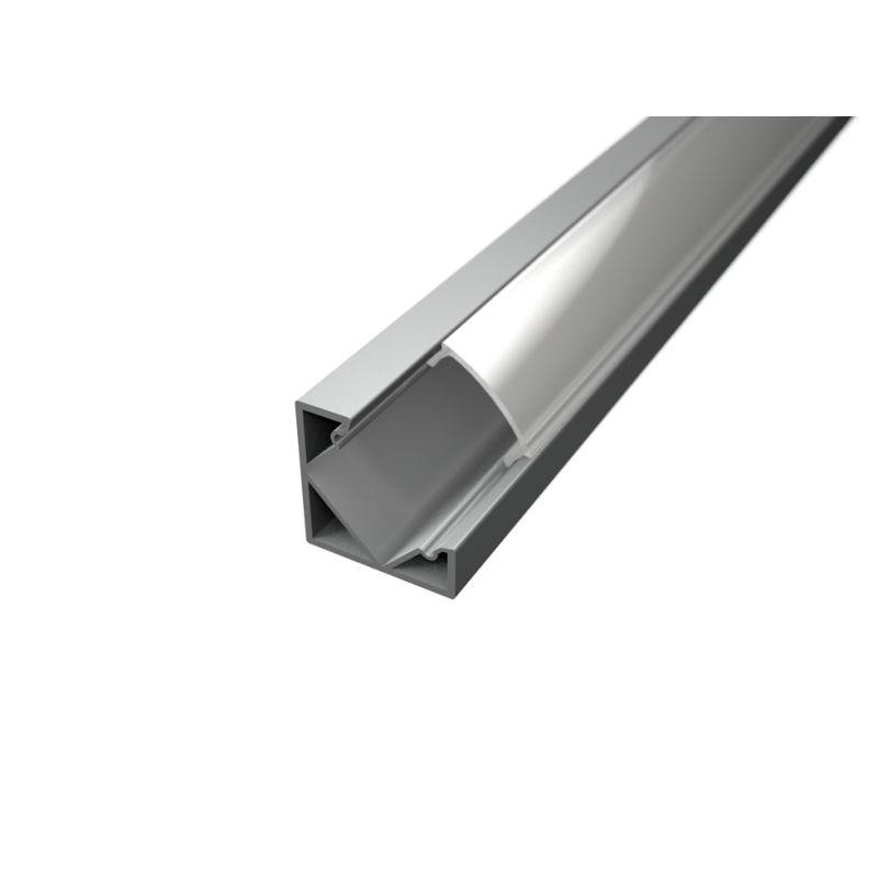 Aluminium sarok LED profil CR1S ezüst színű eloxált opál fedővel