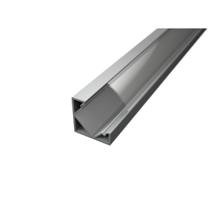 Aluminium sarok LED profil CR1S ezüst színű eloxált víztiszta fedővel