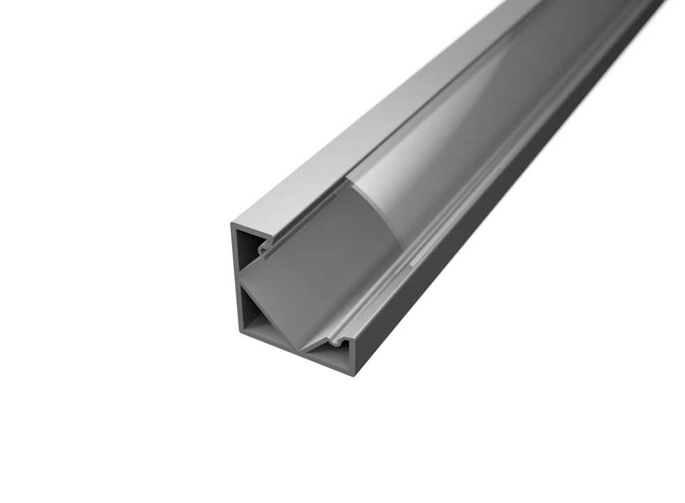 Aluminium sarok LED profil CR1S ezüst színű eloxált víztiszta fedővel