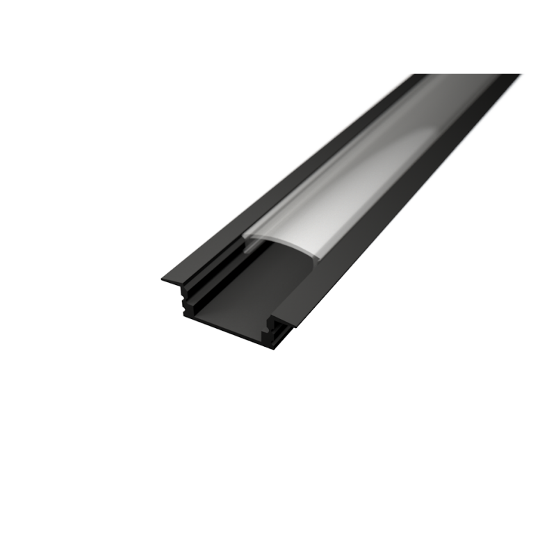 Aluminium süllyesztett LED profil R1B fekete színű, víztiszta fedővel