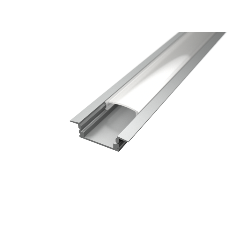 Aluminium süllyesztett LED profil R1S ezüst színű eloxált opál fedővel
