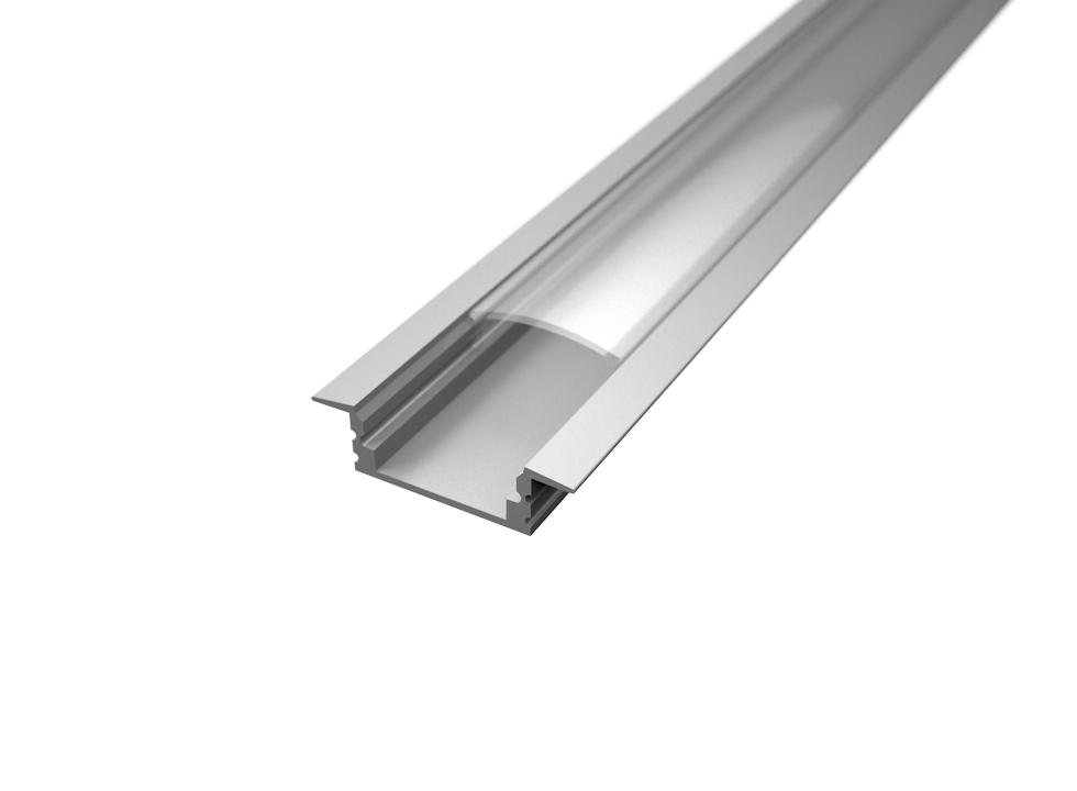 Aluminium süllyesztett LED profil R1S ezüst színű eloxált víztiszta fedővel