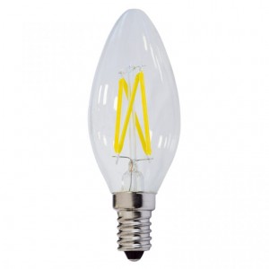 LED lámpa égő, E14 foglalat, gyertya forma, 4 watt, Filament, meleg fehér