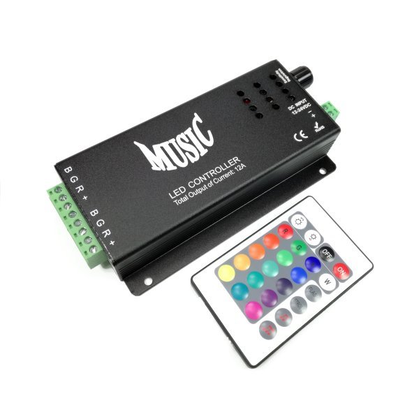 MUSIC LED, hangbemenetes RGB LED vezérlő, 12-24VDC, 18A,