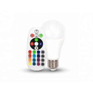 Távirányítós RGB+fehér fényű LED lámpa E27 6 Watt A60 körte forma