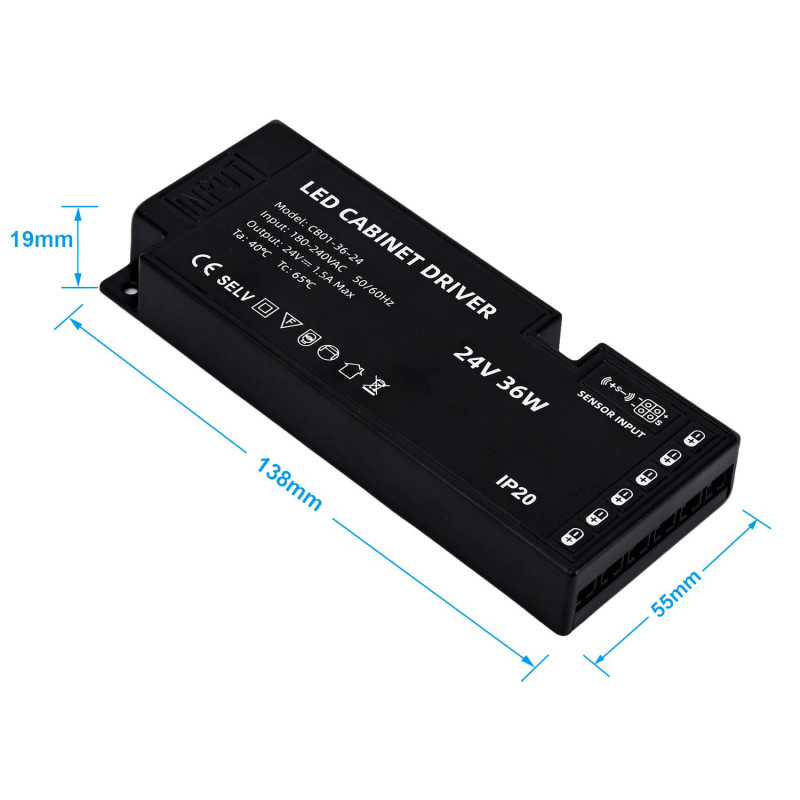 LED Tápegység Bútorvilágításhoz 36W 24VDC Csatlakozó kábellel - HUGOLED 36608