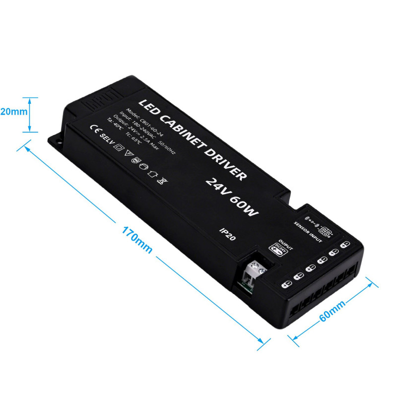 LED Tápegység Bútorvilágításhoz 60W 24VDC Csatlakozó kábellel - HUGOLED 36609