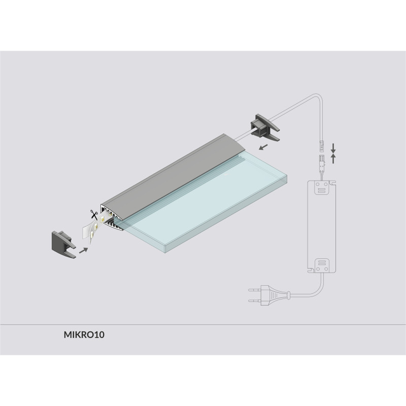 Alumínium LED profil eloxált 6mm-es üveg élvilágításhoz 