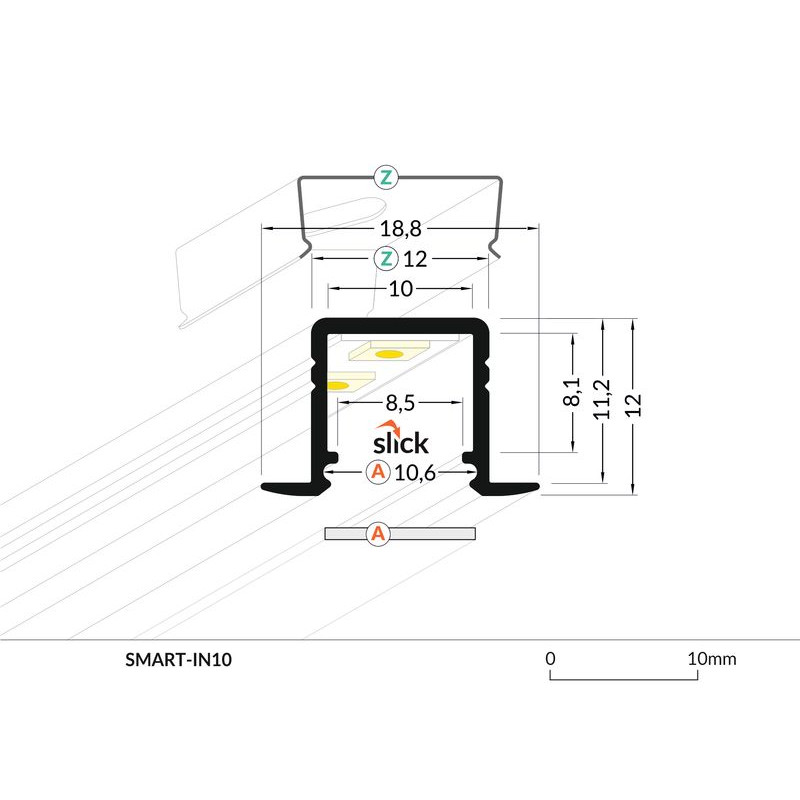 LED szalag profil süllyesztett eloxált alumínium SMART-IN10 - Topmet  