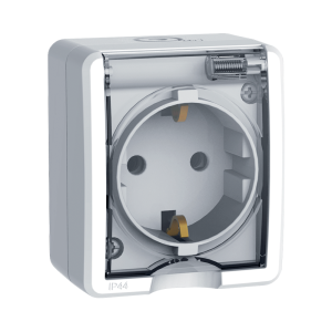 Falon kívüli IP44 védettségű dugalj áttetsző csapófedéllel fehér