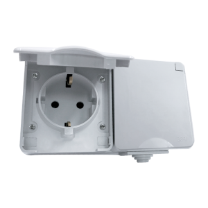 Falon kívüli IP65 védettségű dupla dugalj csapófedéllel szűrke