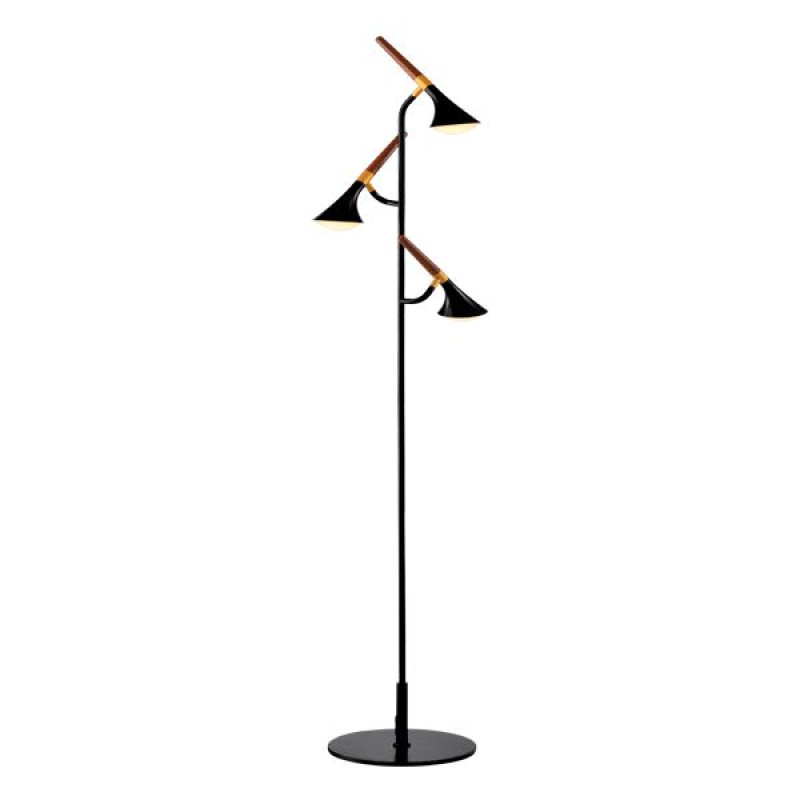 DUNCAN LED 3 karos álló lámpa 15W 3000K Meleg fehér Matt Fekete és Fa