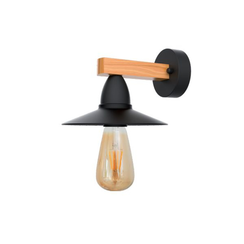 PHIL fali lámpa 1xE27 foglalattal fekete fém és fa