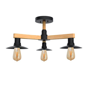 PHIL 3 ágú mennyezeti lámpa 3xE27 foglalattal fekete fém és fa