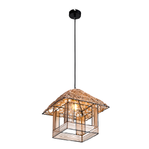 WoodyH függesztett lámpatest, rattan/fa anyagból