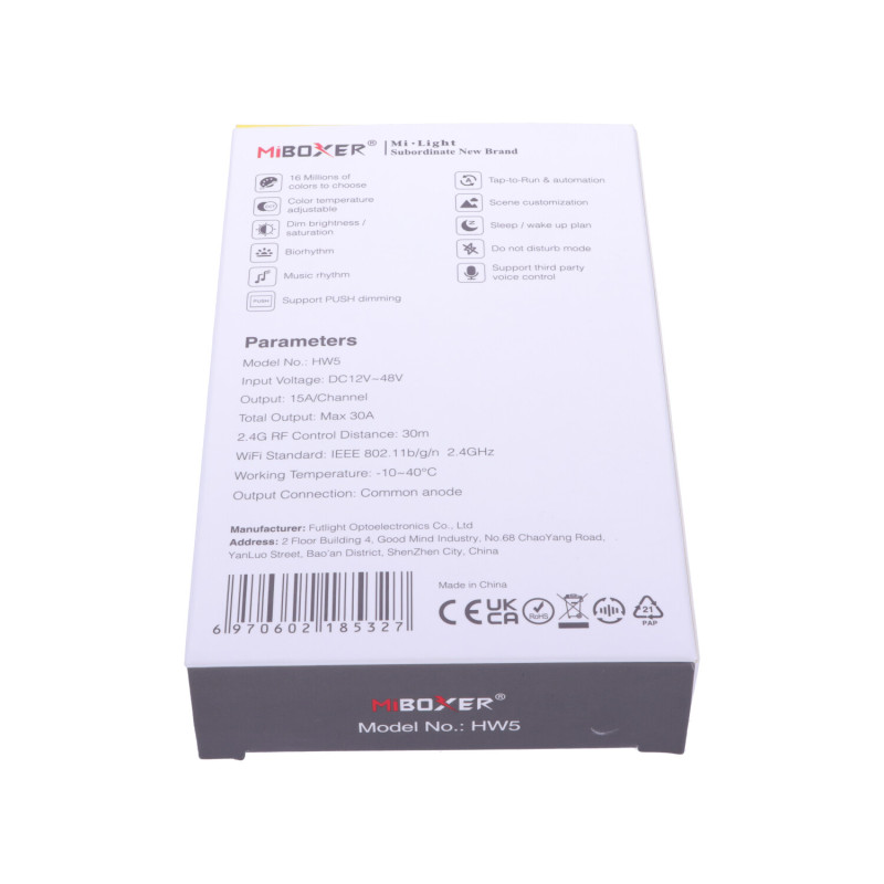 Miboxer HW5 WIFI TUYA Multifunkciós 5-in-1 LED szalag vezérlő 1440Watt 30A 12-48VDC