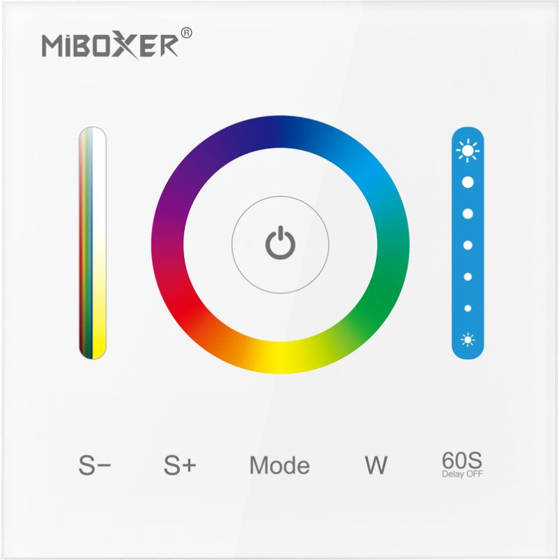 Miboxer vezetékes fali vezérlő panel RGB / RGBW / RGB-CCT színes és fehér LED szalagokhoz