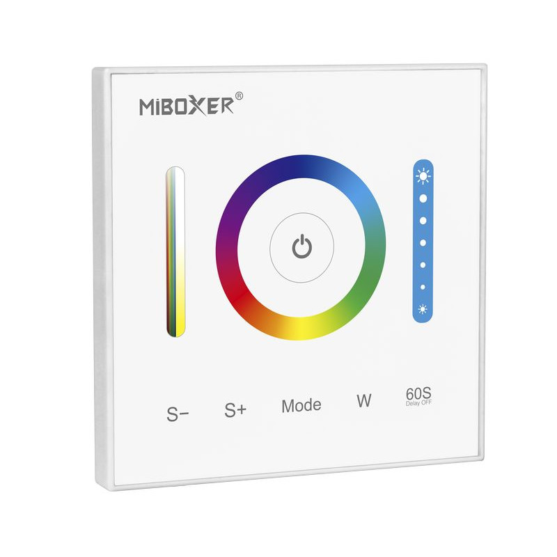 Miboxer vezetékes fali vezérlő panel RGB / RGBW / RGB-CCT színes és fehér LED szalagokhoz