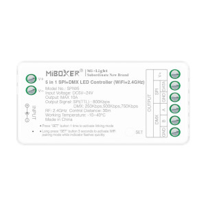 Miboxer SPIW5 több funkciós (5in1) WIFI SPI és DMX futófény LED szalag vezérlő 5-24VDC 10A