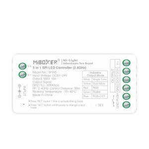 Miboxer SPI és DMX multifunkciós 5in1 futófény LED szalag vezérlő RF 5-24VDC 10A