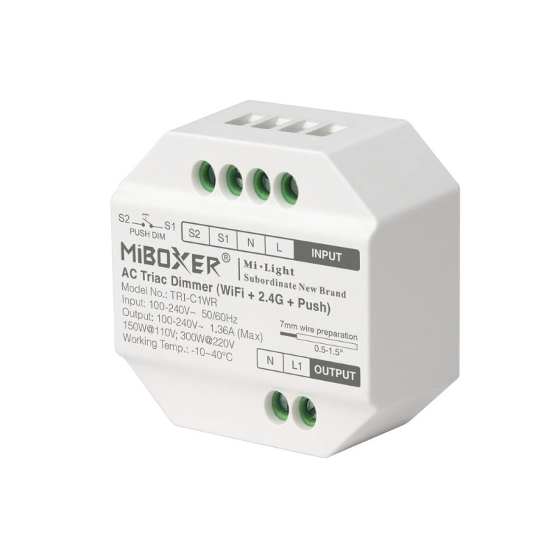 MIBOXER AC TRIAC TUYA WIFI Dimmer RF2.4GHz PUSH 230VAC 1.36A