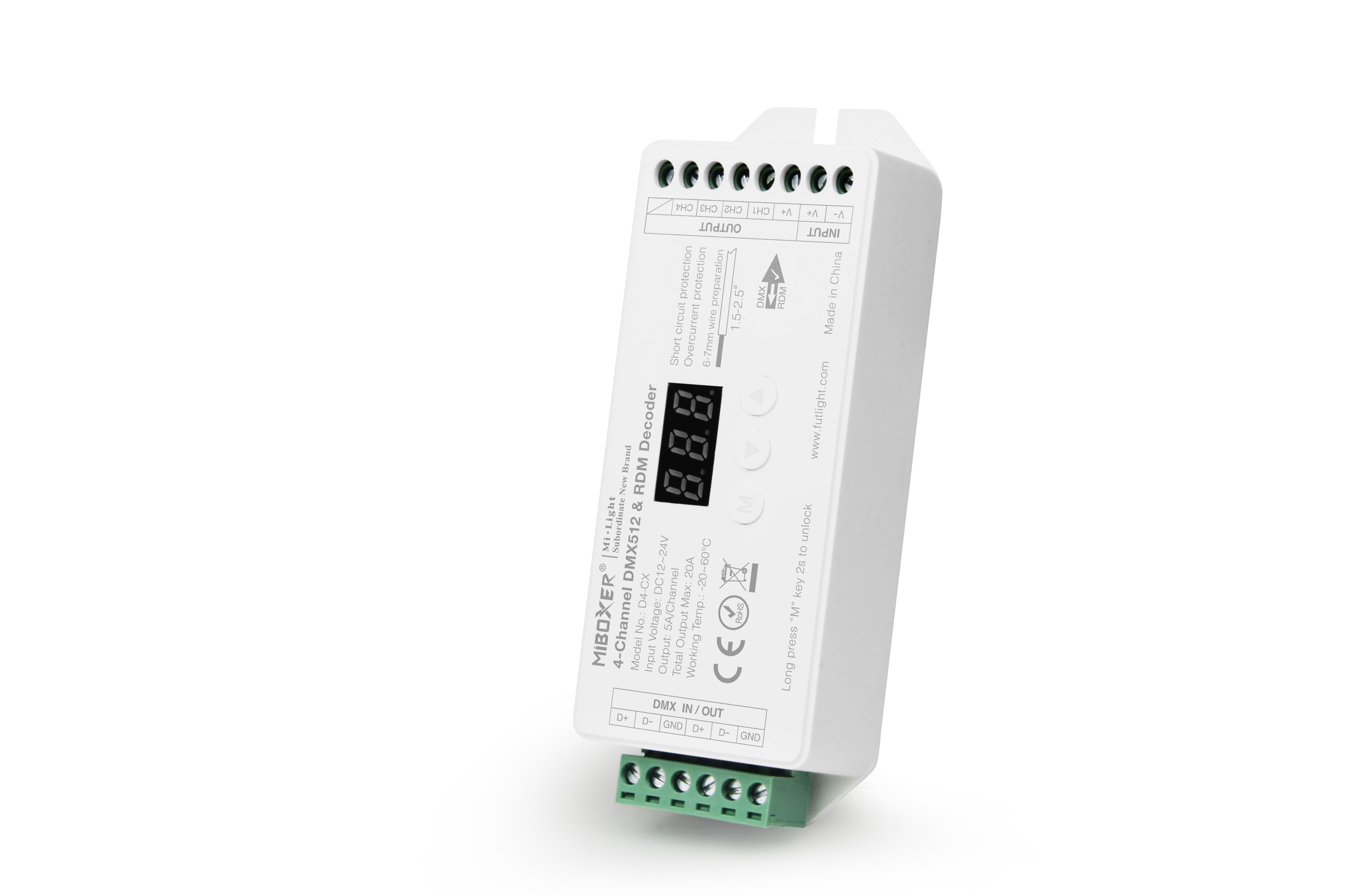 Miboxer 5 csatornás RGB-CCT DMX512-RDM LED szalag vezérlő 20A
