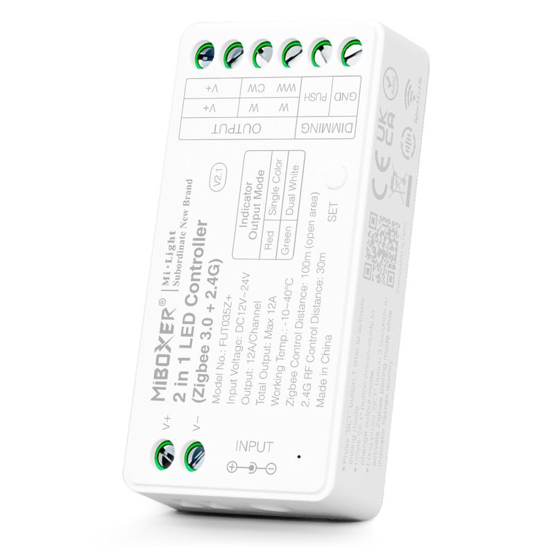 Miboxer FUT035Z+ 2in1 (Mono/CCT) univerzális LED szalag vezérlő 12-24V 12A RF Zigbee 3.0 PUSH