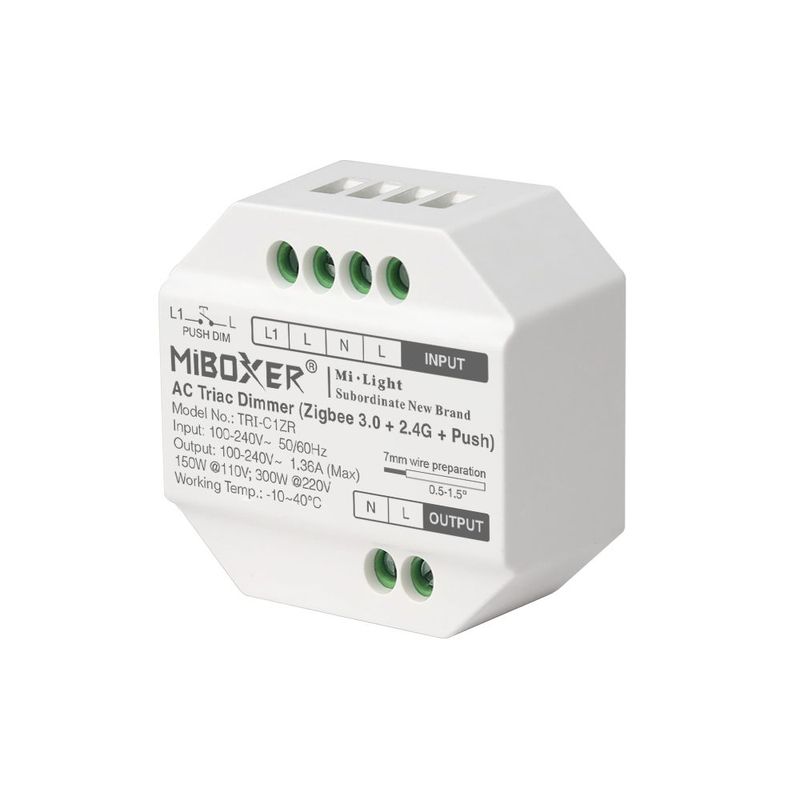 Miboxer TRI-C1ZR TUYA Univerzális AC Triac Dimmer 0-100% (Zigbee 3.0/4.4G/Push) 100-240V 1,36A