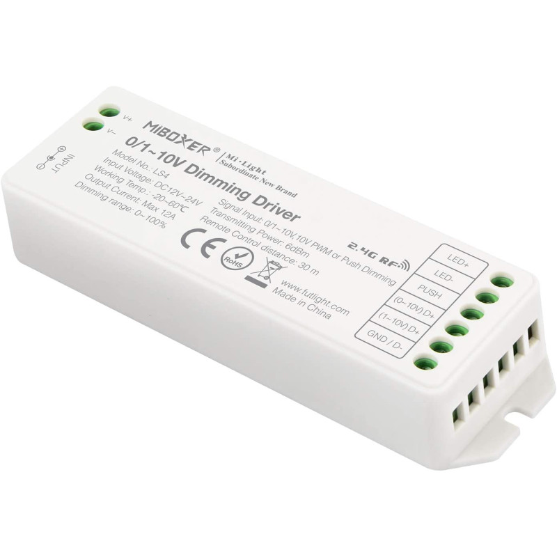 Miboxer Dimmer 0/1-10V vezérléssel 2,4GHz PUSH Bemenet 12-24VDC 144-288W