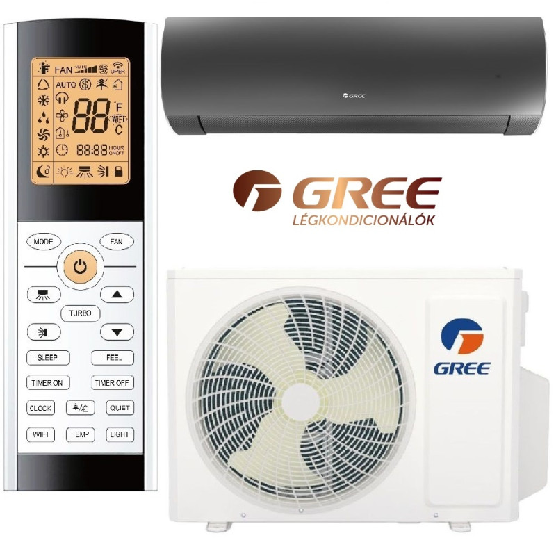 GREE Dark Pro inverter 5,3 kW Split klíma szett WiFi, 3D légáram, téliesített, sötétszürke