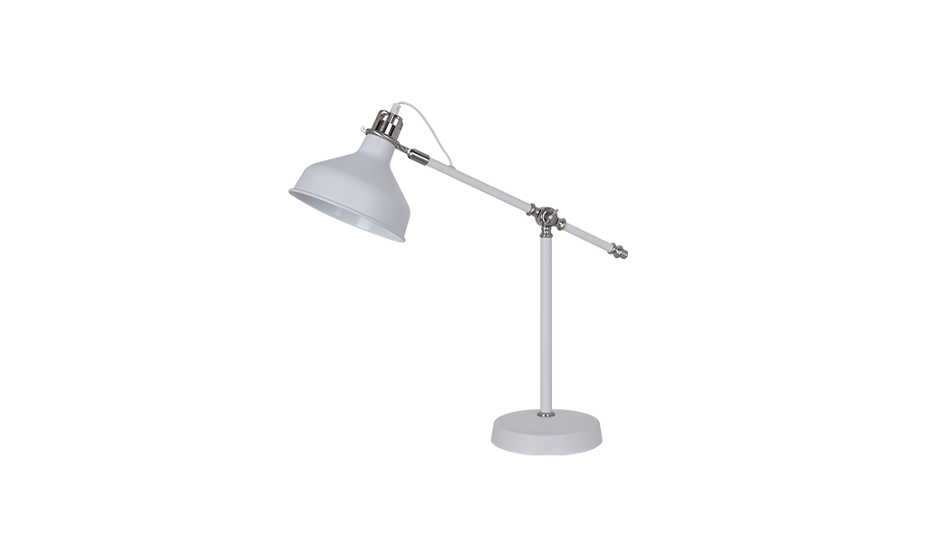 Modern karos asztali lámpa, fehér-króm, fém búra, E27, JOHN lámpacsalád