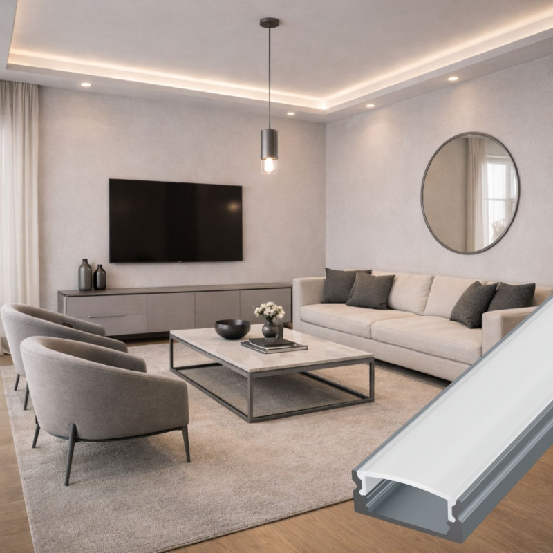 U alakú LED szalag profil SF1GR SZŰRKE színű eloxált víztiszta fedővel