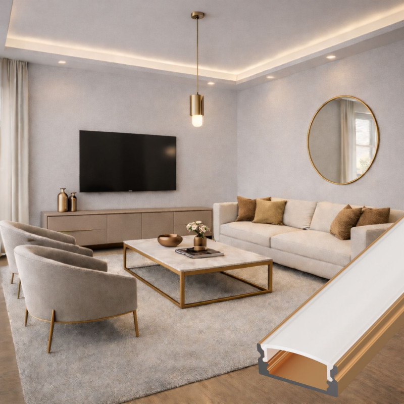 U alakú LED szalag profil SF1BR BRONZ színű eloxált opál fedővel