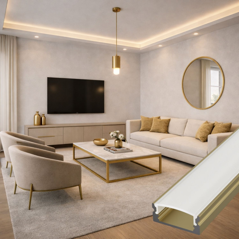 U alakú LED szalag profil SF1CH PEZSGŐ színű eloxált opál fedővel