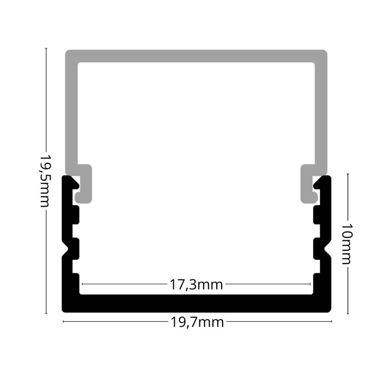 Alumínium LED szalag "U" profil SF8W (SZxM 19.8x10.1mm) fehér eloxált fedő nélkül