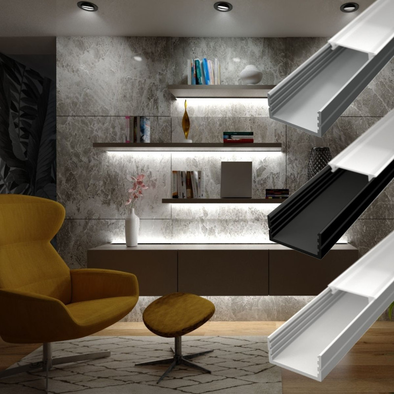 Alumínium LED szalag "U" profil SF8W (SZxM 19.8x10.1mm) fehér eloxált fedő nélkül