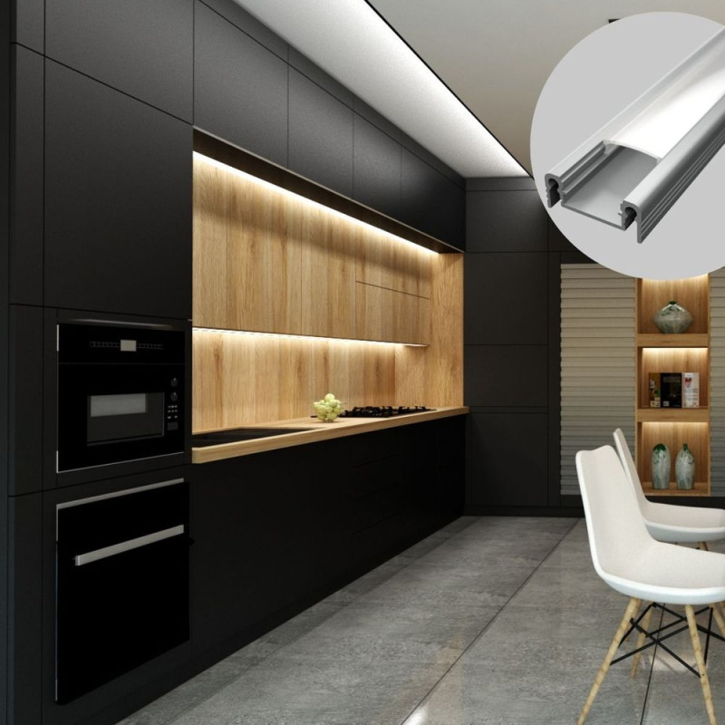 U alakú SF13 LED szalag profil ezüst eloxált opál fedővel (24x10mm)