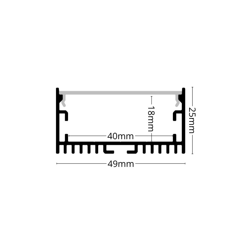 Falon kívüli alumínium LED szalag profil 49x25mm MAXI SF22S ezüst eloxált, búra nélkül - HUGOLED