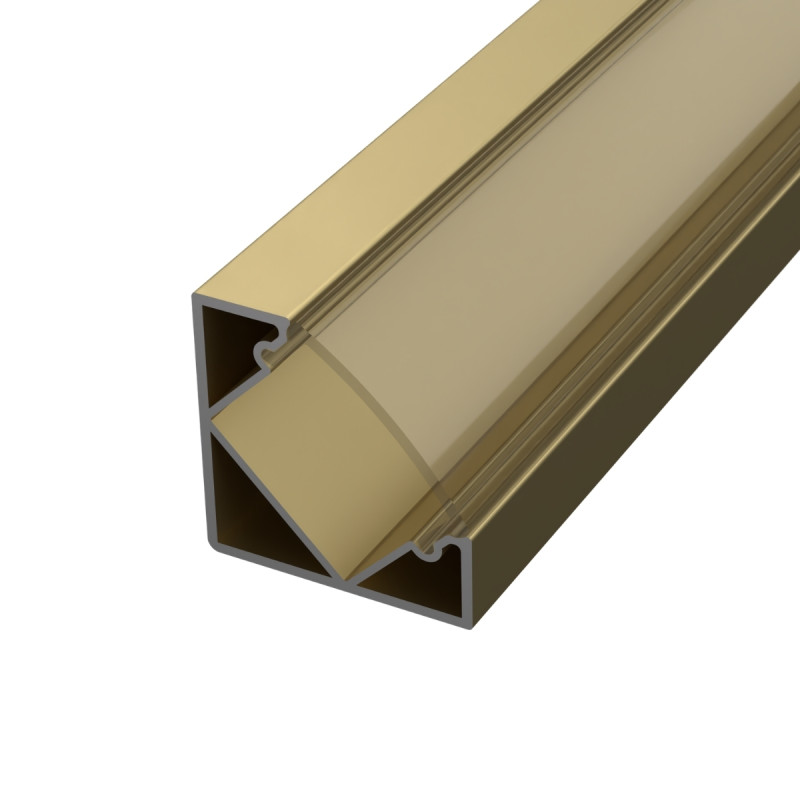 Sarok alumínium LED szalag profil C1CH-T pezsgő arany eloxált 16x16mm 45 fokos Átlátszó búrával - HUGOLED