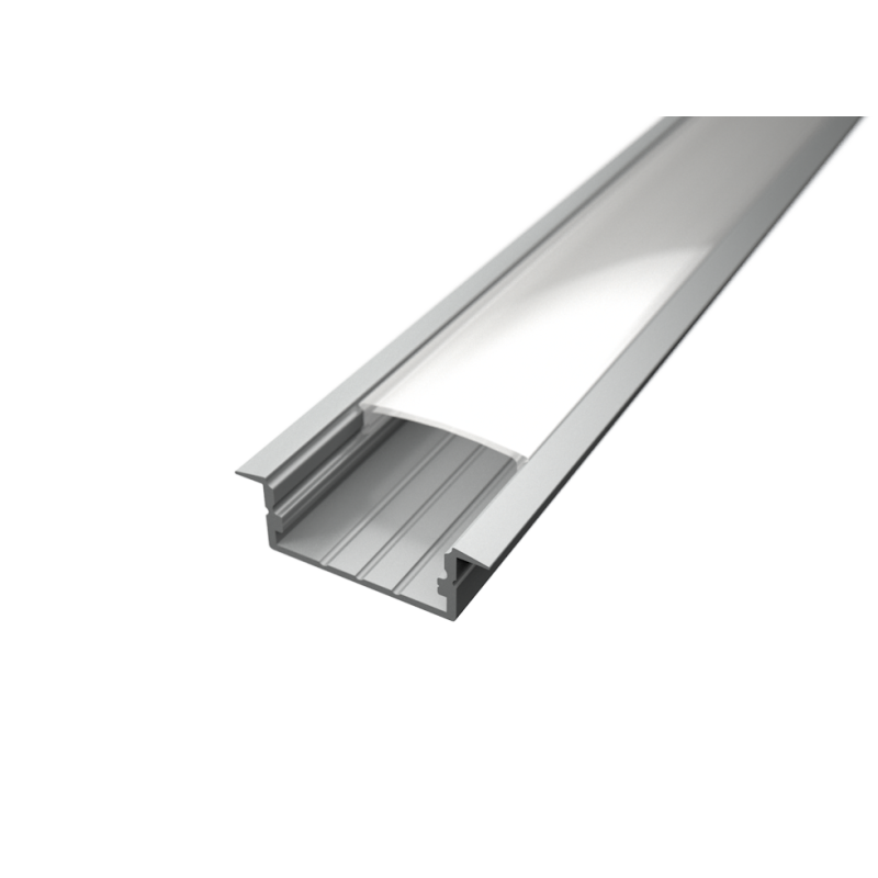 Alumínium LED profil Recessed 3 ezüst színű eloxált opál fedővel