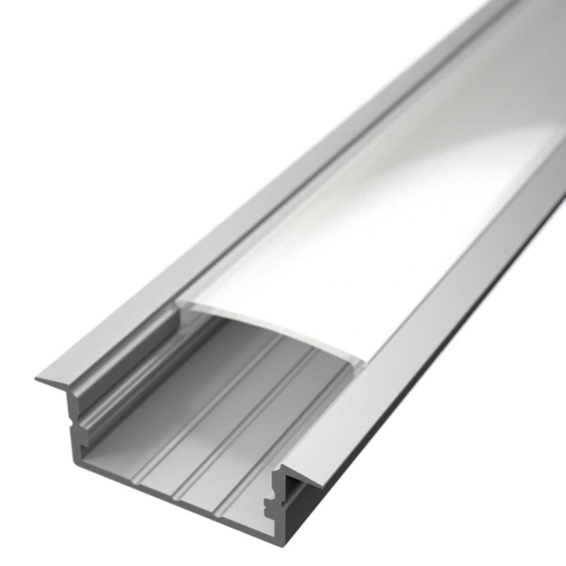 Alumínium LED profil Recessed 3 ezüst színű eloxált opál fedővel