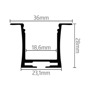 Süllyesztett Alumínium LED szalag profil R6 (SZxM 36x28mm) bútorlapba, gipszkartonba ezüst eloxált fedő nélkül
