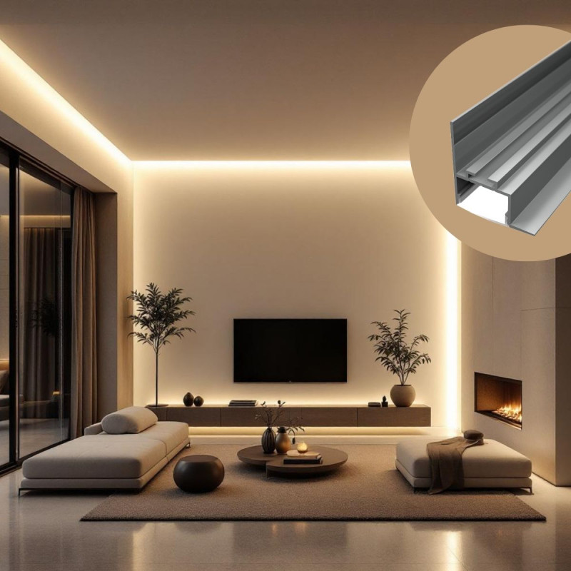 Homlokzat világító Alumínium LED szalag profil R7 (SZxM 35.5x45mm) álmennyezethez ezüst eloxált fedő nélkül